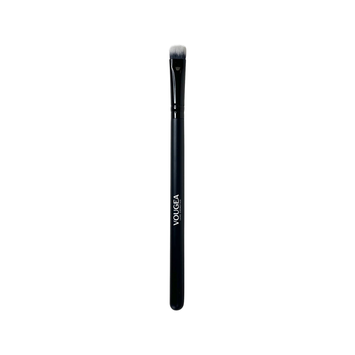 VOUGEA Luxe Packing Eye Brush with dense synthetic bristles on blush pink background