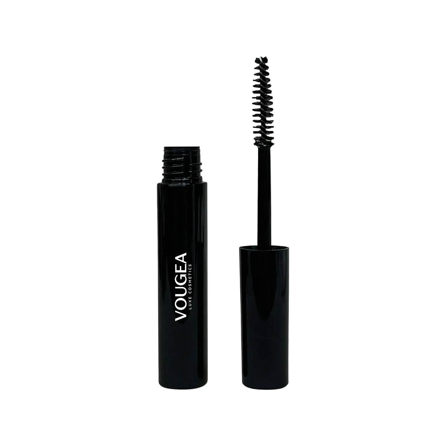 VOUGEA Luxe Lash Rejuvenator serum bottle with dropper on blush pink background surrounded by botanical elements