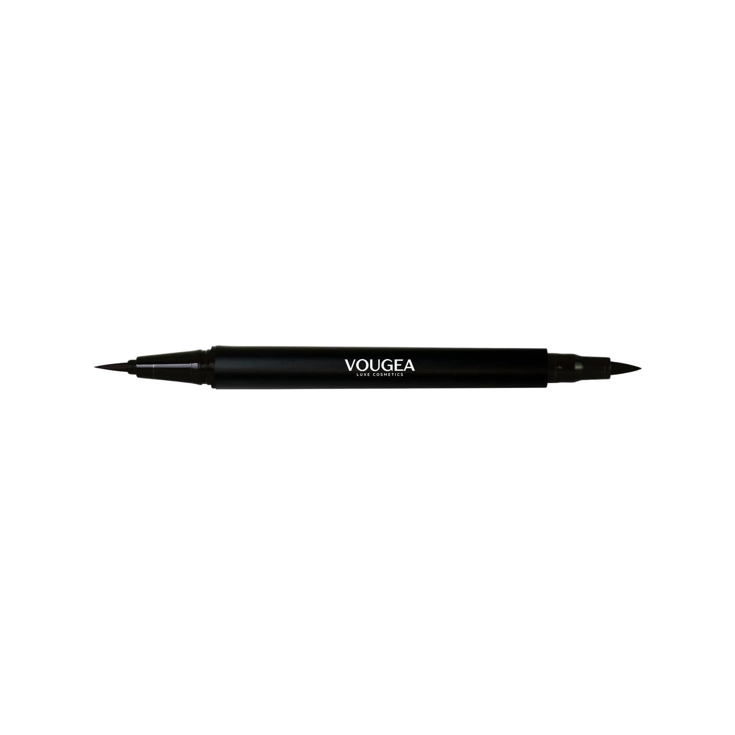 VOUGEA Luxe Dual-Tip Eye Definer Pen with fine brush and bold felt tip displayed on charcoal gray background