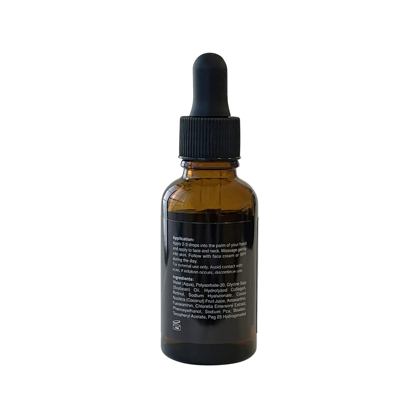 VOUGEA Luxe Collagen + Retinol Serum in glass dropper bottle with golden accents on soft blush background