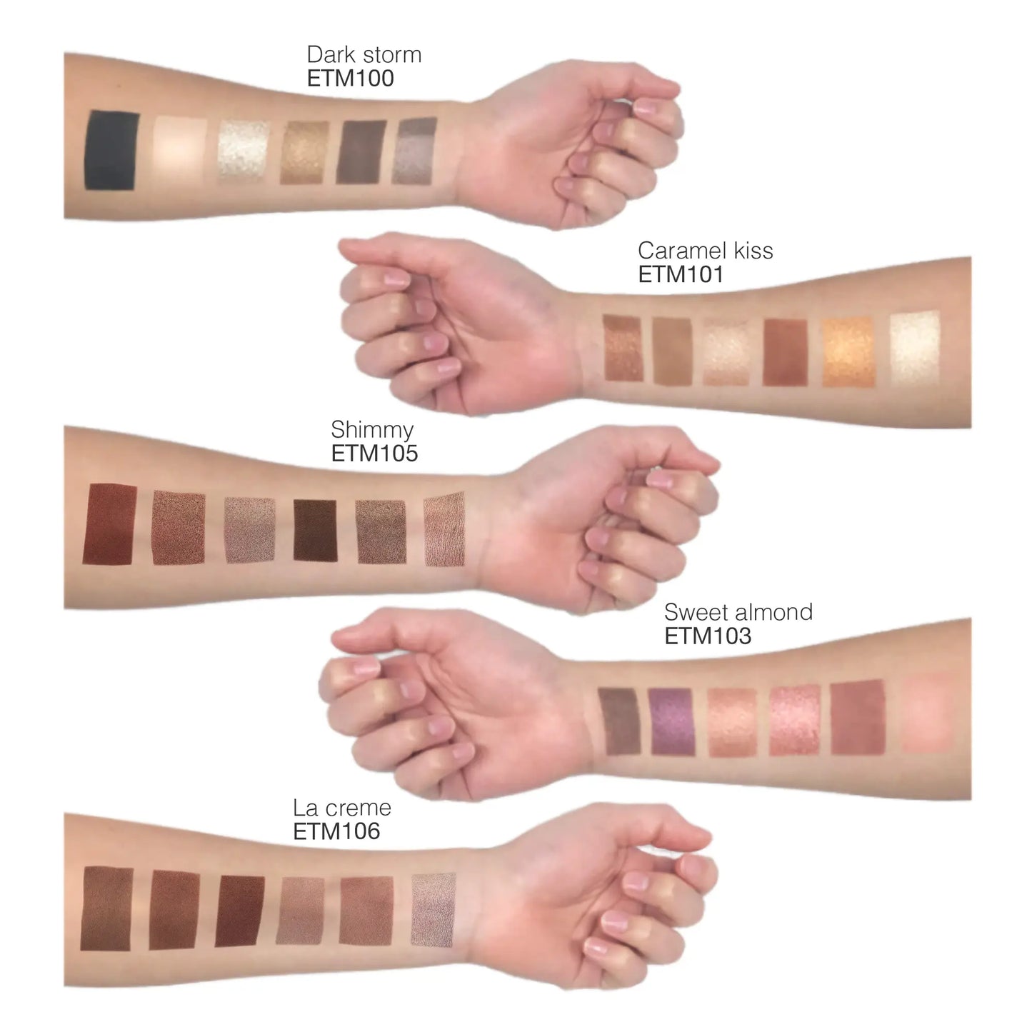 VOUGEA Luxe 6-Shade Eyeshadow Palette with shimmering and matte shades displayed in rose gold compact