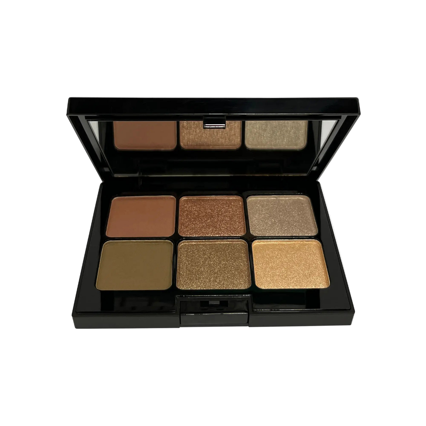 VOUGEA Luxe 6-Shade Eyeshadow Palette with shimmering and matte shades displayed in rose gold compact