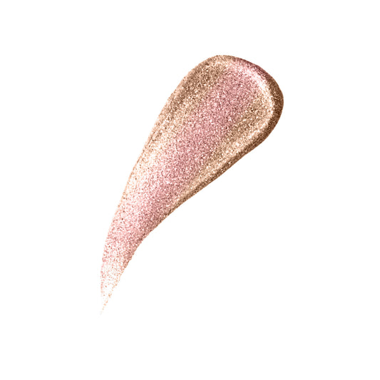 VOUGEA Luxe Liquid Shimmer tube with radiant glow swatched across lips, eyes, and cheekbones
