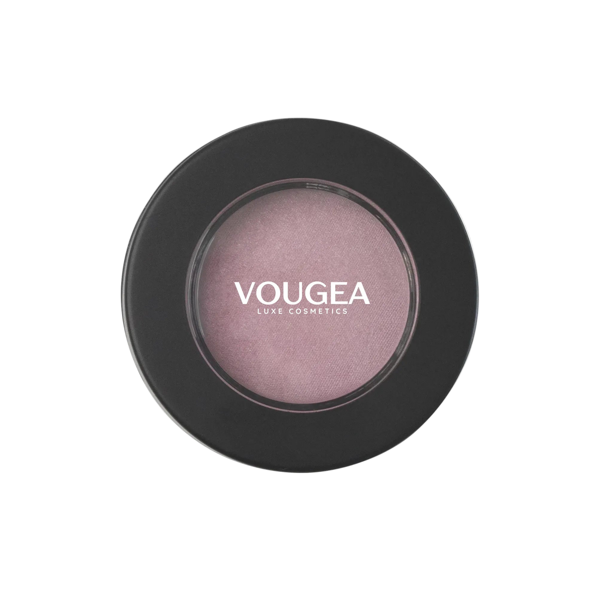 VOUGEA Luxe Single Pan Eyeshadow in sleek rose gold compact displayed with shimmer and matte finishes