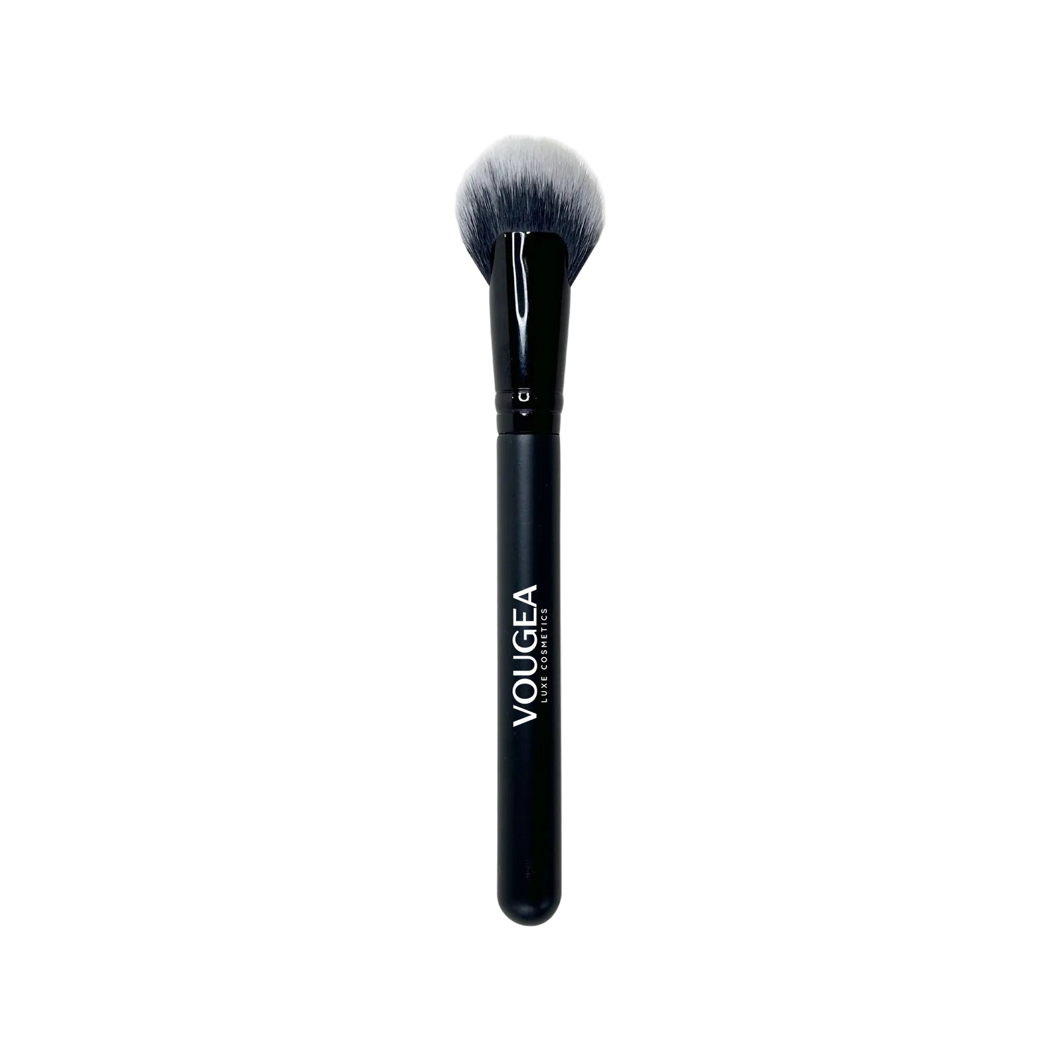 VOUGEA Luxe Cheek Fan Brush with soft fanned bristles displayed on blush pink background