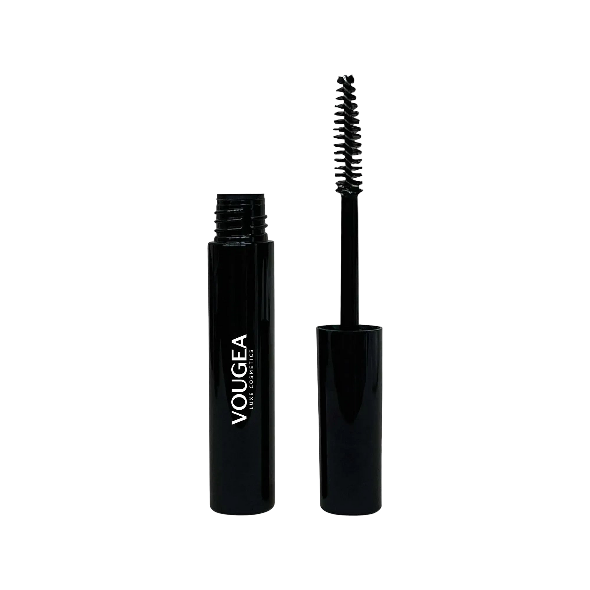 VOUGEA Luxe Lash Rejuvenator serum bottle with dropper on blush pink background surrounded by botanical elements