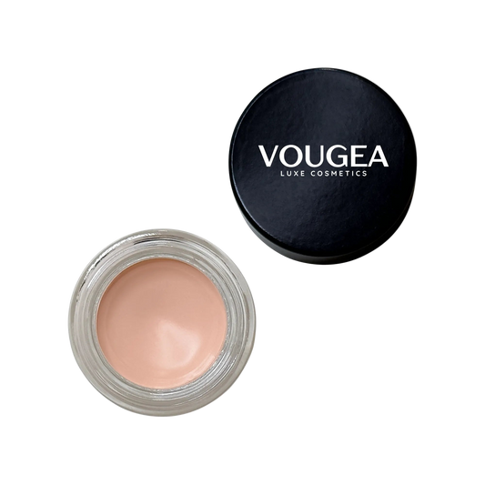 VOUGEA Luxe Eye & Lip Primer in sleek rose gold tube on blush pink background