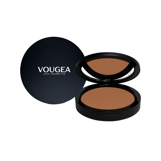 “VOUGEA Luxe Bronzer compact with silky matte finish and warm brown tones”