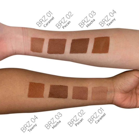 VOUGEA Luxe Bronzer compact with silky matte powder in warm red-brown tones displayed on soft rose gold background