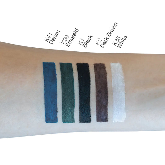 VOUGEA Luxe Khol Eyeliner pencil with creamy texture displayed on charcoal gray background