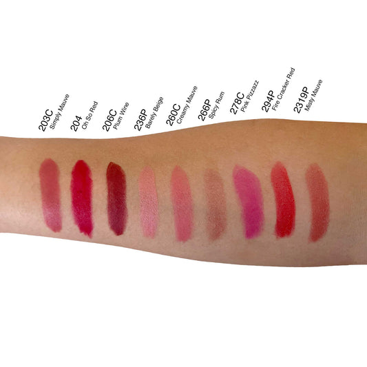 VOUGEA Luxe Lipstick – Simply Mauve in sleek rose gold case with lipstick bullet angled on blush background