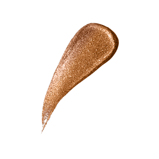 VOUGEA Luxe Liquid Shimmer tube with radiant glow swatched across lips, eyes, and cheekbones